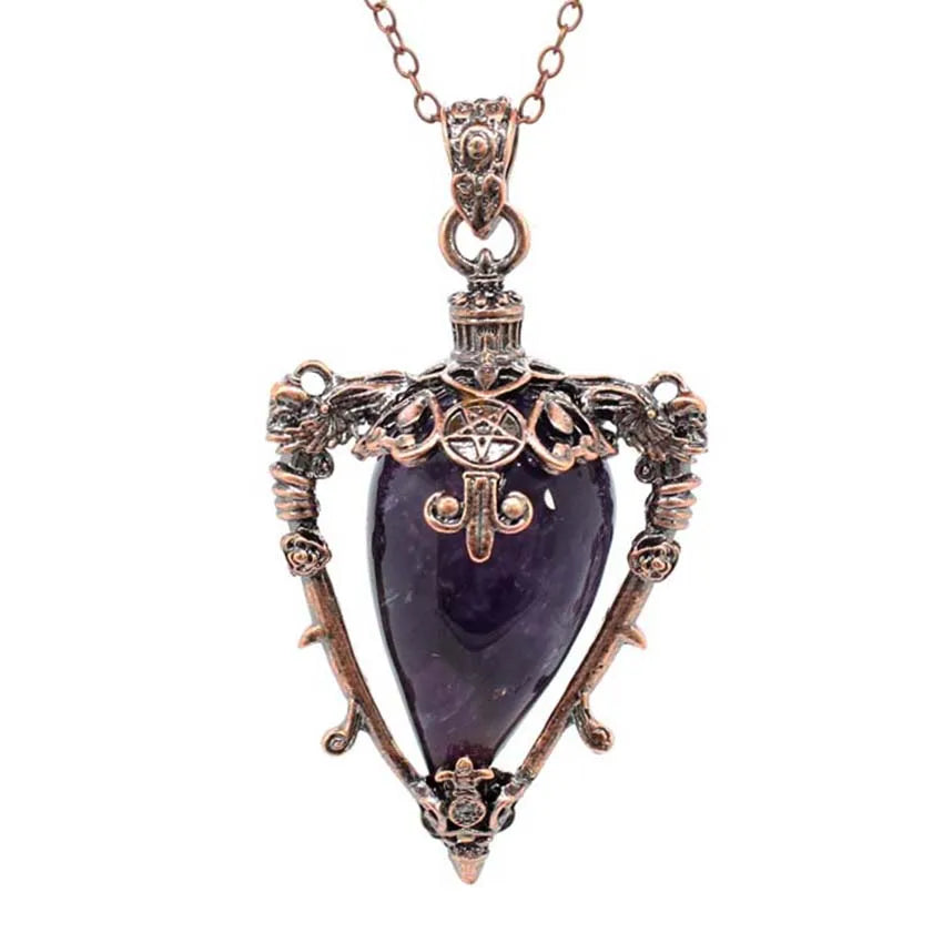 Water Drop Crystal Pendant Necklace for Men and Women Natural Amethyst Rose Quartz Onyx Lapis Lazuli Opal Antique Stone Jewelry