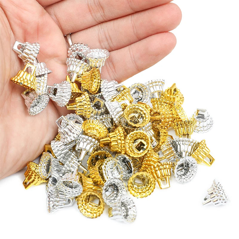 50pc Gold Sliver Round Christmas Ornament Caps Hanger Strings Replacement Xmas Tree Ball Plastic Cap For New Year Home Diy