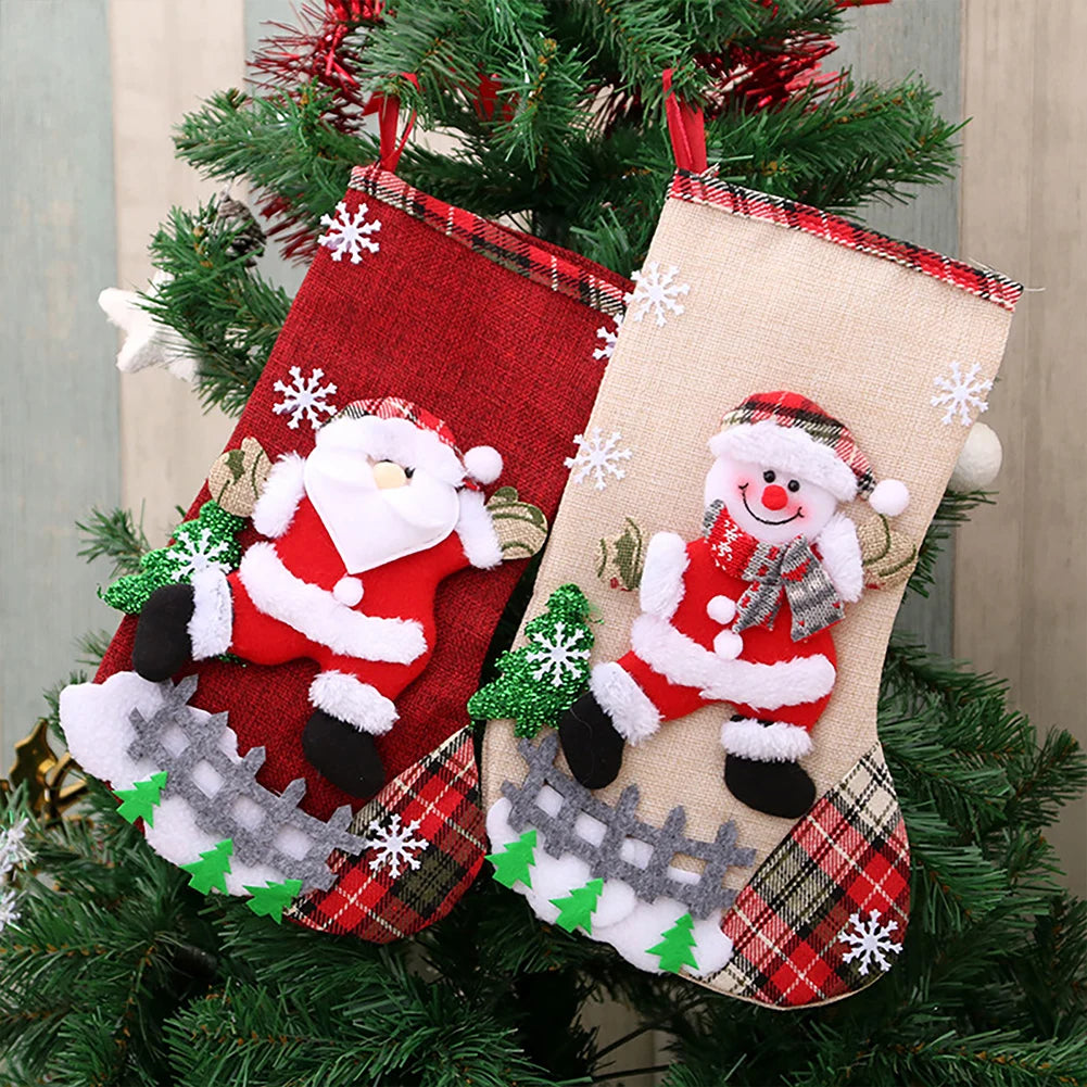 4Pcs Christmas Stockings Set Large Capacity Cute Stockings Bag Plush Santa Claus/Snowman/Bear/Elk for Home Classroom Party