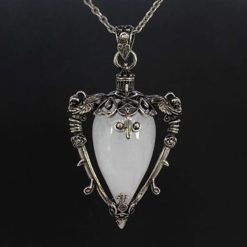 Water Drop Crystal Pendant Necklace for Men and Women Natural Amethyst Rose Quartz Onyx Lapis Lazuli Opal Antique Stone Jewelry