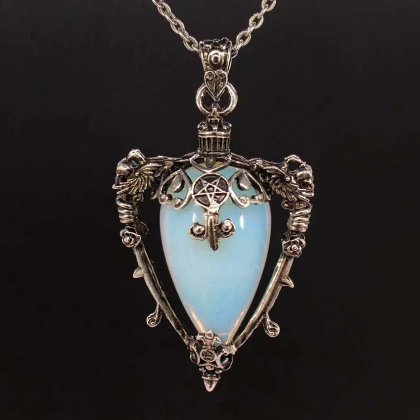 Water Drop Crystal Pendant Necklace for Men and Women Natural Amethyst Rose Quartz Onyx Lapis Lazuli Opal Antique Stone Jewelry