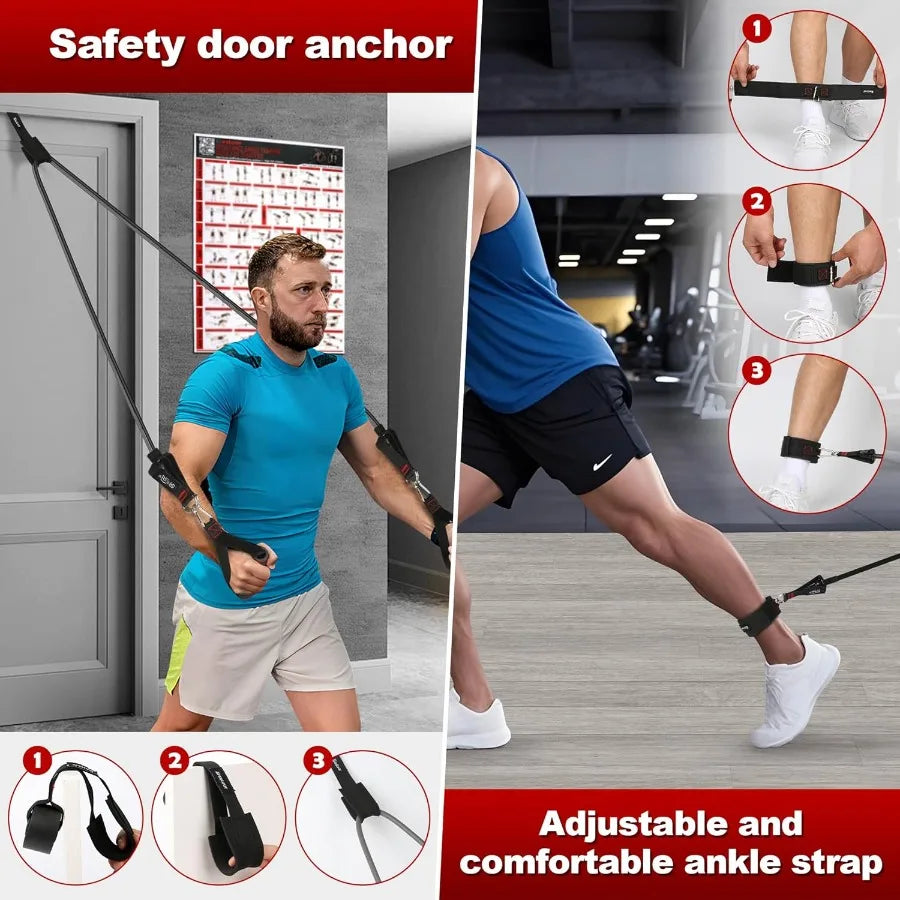 Resistance Band Set with Handles Door Anchor and Ankle Strap for Home Gym Use Ideal for FullBody Workouts Includes Training Gui