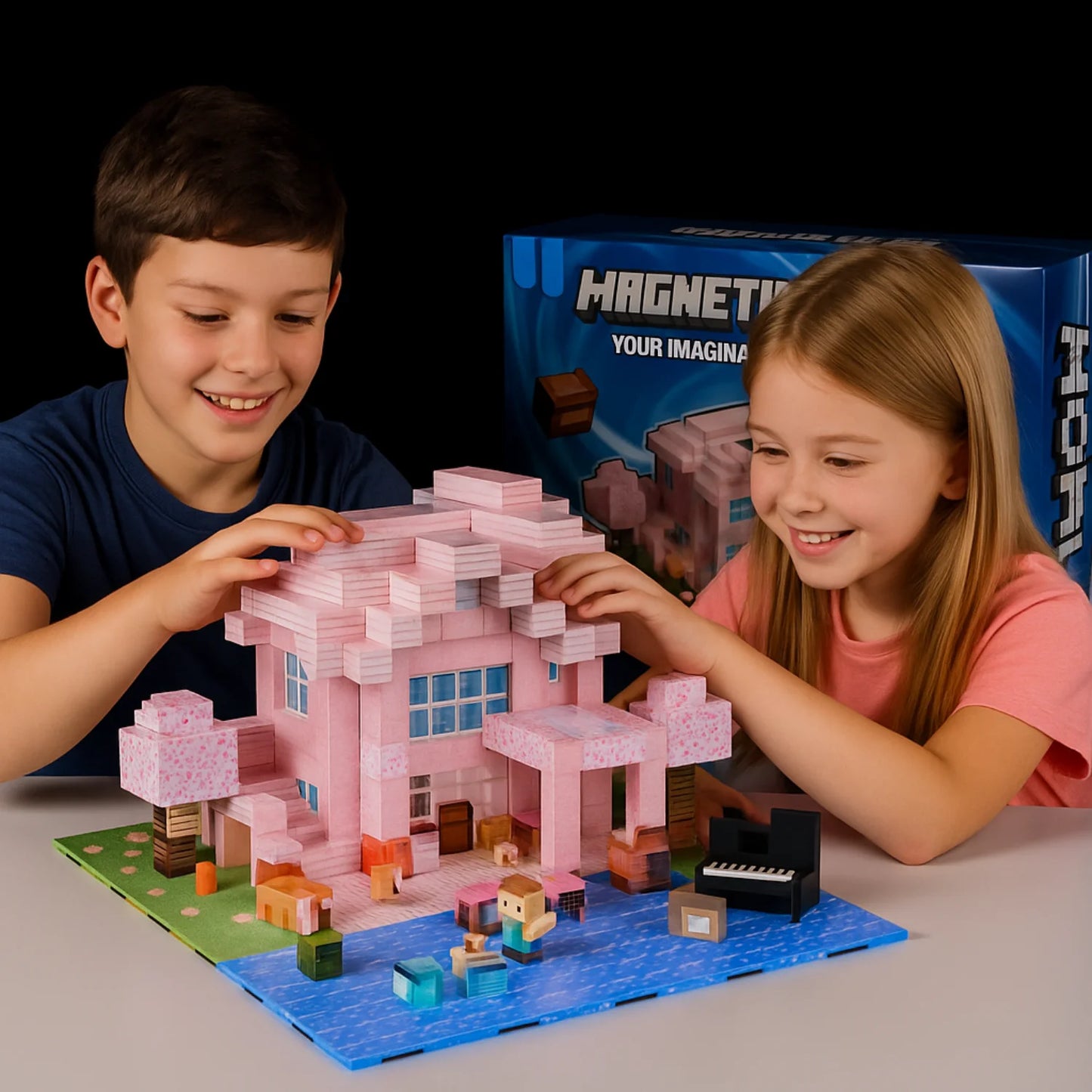 Magnetic Building Blocks Mine World Magnet Cube Brick Sets Best Gift for Boys Girls Kids 3+ DIY Pixel style Model Base plate Toy