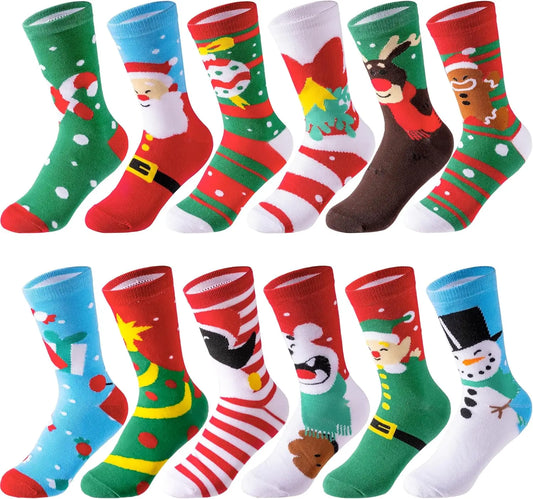 JOYFY 12 Pairs Christmas Socks Christmas Crew Socks for Women Holiday or Birthday Gift