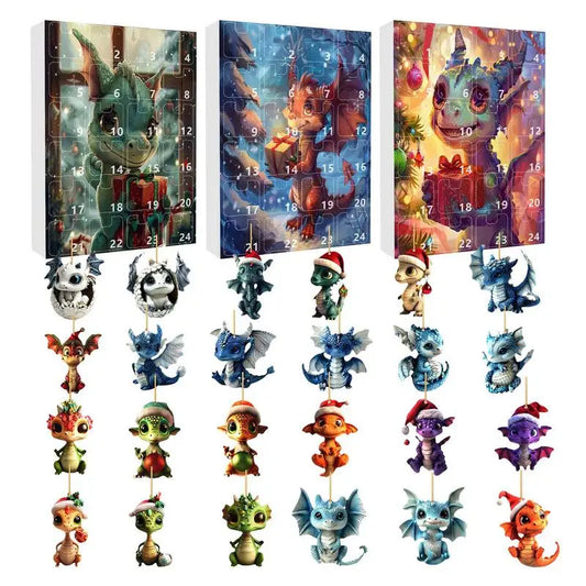 2024 Christmas Dragon Advent Calendar kit Christmas tree Acrylic Dinosaur Ornament Acrylic 2d Dragon Pendant Toy Christmas gift