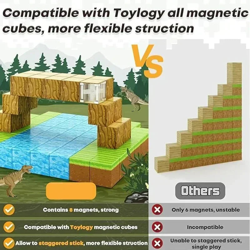 Magnetic Building Blocks Mine World Montessori Educational STEM Sensory Toy for Magnet Cube Kids Boys Girls Ages 3+ DIY Toy Gift