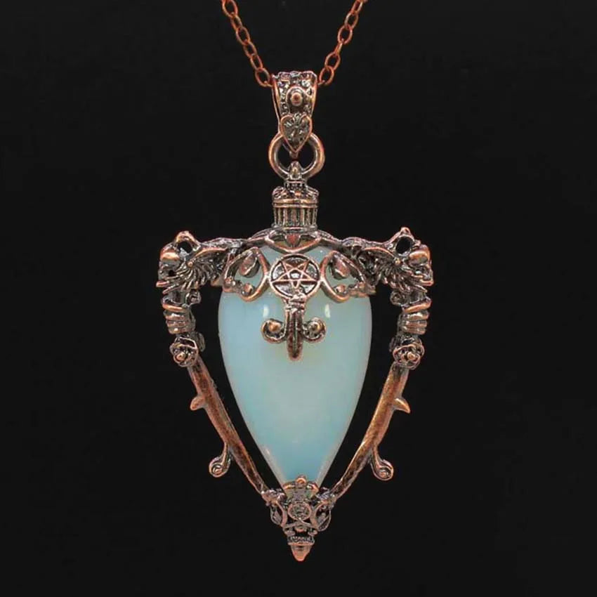 Water Drop Crystal Pendant Necklace for Men and Women Natural Amethyst Rose Quartz Onyx Lapis Lazuli Opal Antique Stone Jewelry