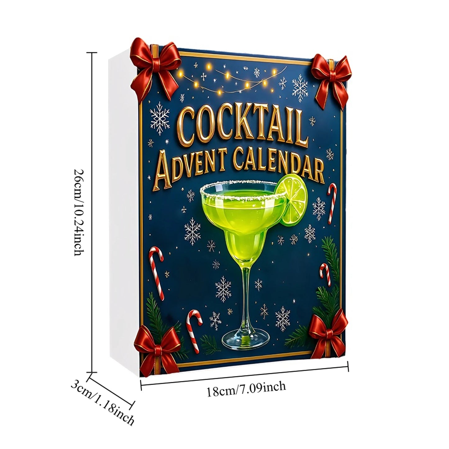 Cocktail 24 Days Christmas Countdown Calendar with 24 2D Flat Cocktail Ornaments Christmas Advent Calendar Xmas Surprise Gifts