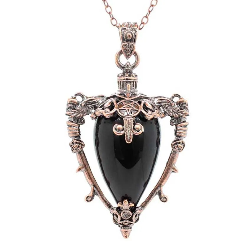 Water Drop Crystal Pendant Necklace for Men and Women Natural Amethyst Rose Quartz Onyx Lapis Lazuli Opal Antique Stone Jewelry