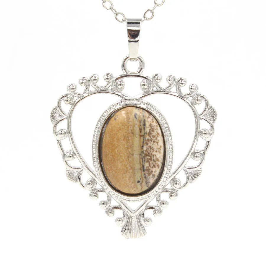 Heart Oval Crystal Quartz Bead Necklace Pendants Pendulum Natural Stone Reiki Charms Fashion Jewelry Retail 1pcs