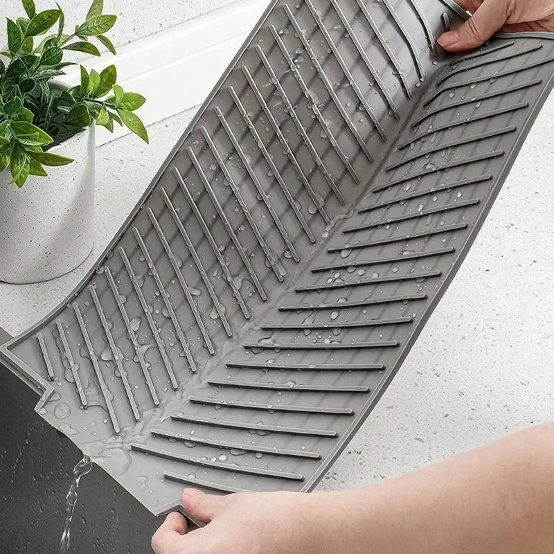S/L Silicone Draining Board Mat, Dish Drying Pad, Folding Heat Resistant Rectangle Eco-Friendly Drainer for Kitchen Pot Cup