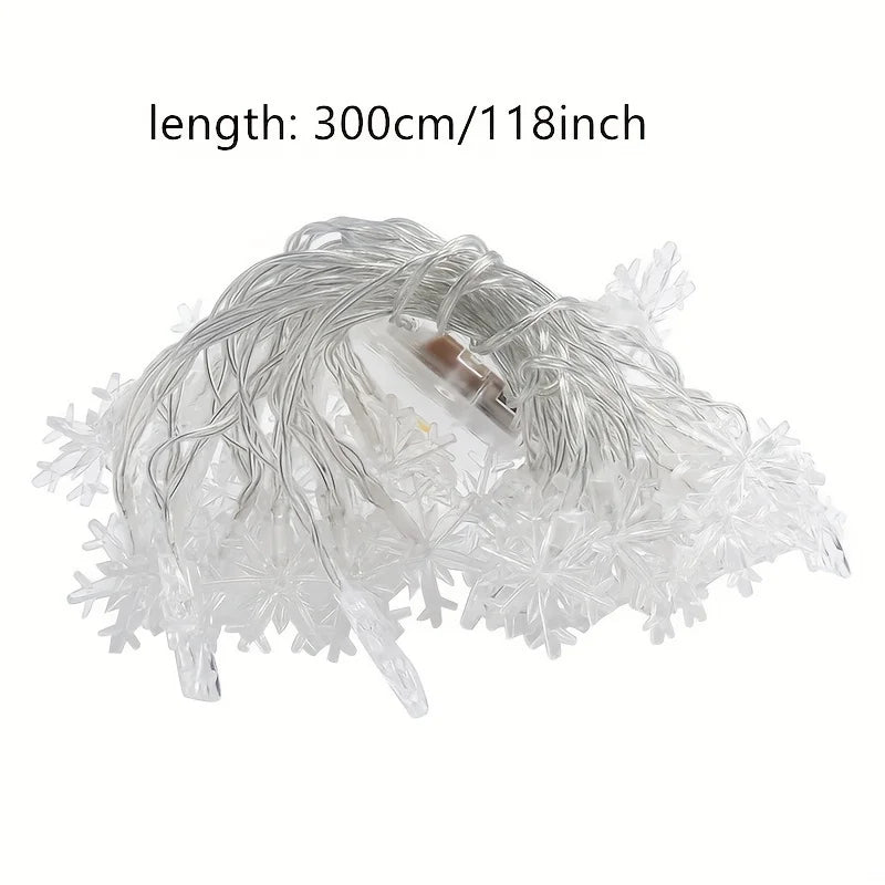 3m LED Snowflake Curtain Lights, Romantic Christmas Curtain String Lights, Fairy String Lights For Home Bedroom Indoor Decor