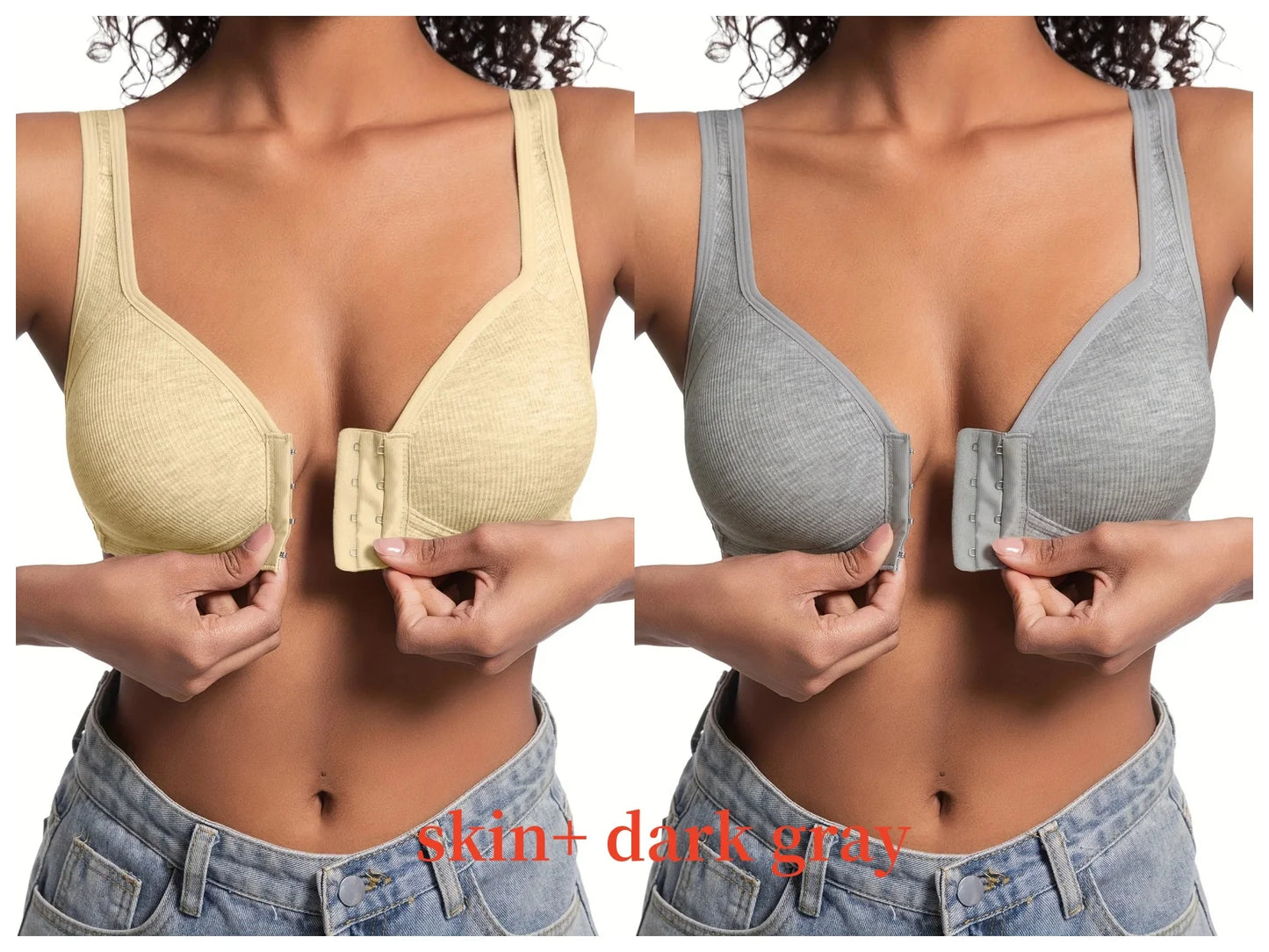Women's Bra Wire-Free Front Closure Solid Color Full Coverage Fixed Cups More Considerate for Middle-Aged And Elderly Individual
