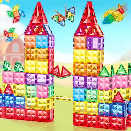 30/50/100PCS Magnetic Building Blocks Construction Set 3D Toys For Kids Montessori Educational STEM Blocks Toys With Wheels
