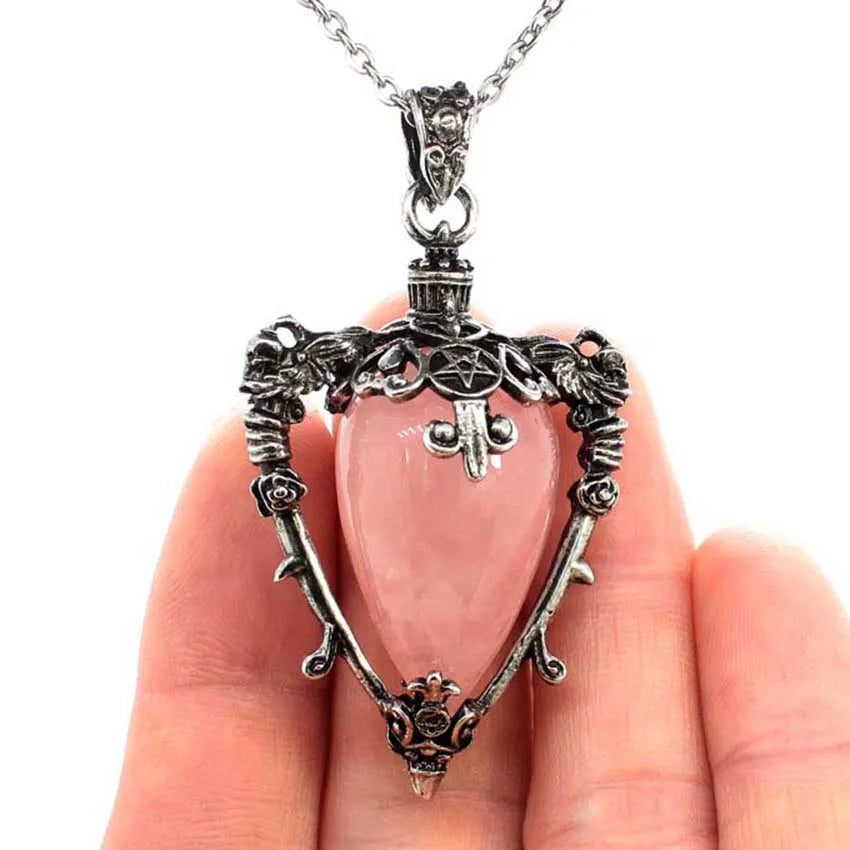 Water Drop Crystal Pendant Necklace for Men and Women Natural Amethyst Rose Quartz Onyx Lapis Lazuli Opal Antique Stone Jewelry