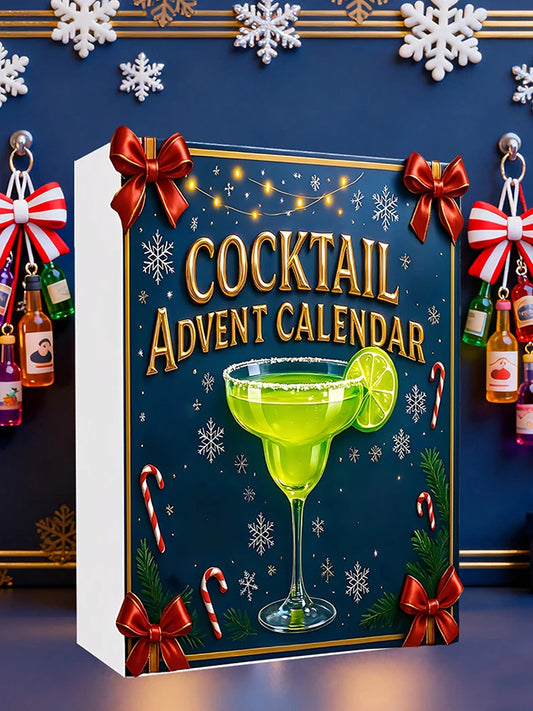 Cocktail 24 Days Christmas Countdown Calendar with 24 2D Flat Cocktail Ornaments Christmas Advent Calendar Xmas Surprise Gifts