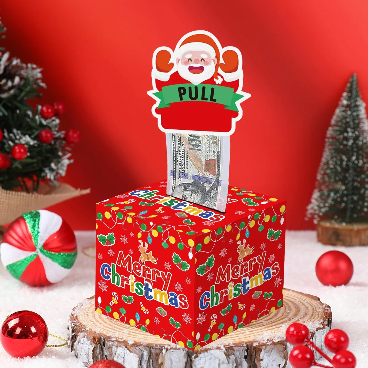 Christmas Cash Gift Box Happy 2026 New Year Decoration Surprise Money Pulling Box Xmas Navidad Santa Claus Gift Money Envelope