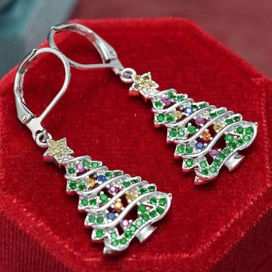 European and American Christmas Tree Wax Inlaid Colorful Earrings for Female Niche Design, Sweet and Spicy Christmas Jewelry