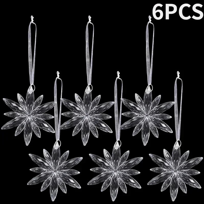 12/2PCS Christmas Acrylic Snowflake Ornament Crystal Clear Icicle Christmas Tree Pendants Holiday Winter Party Hanging Ornament