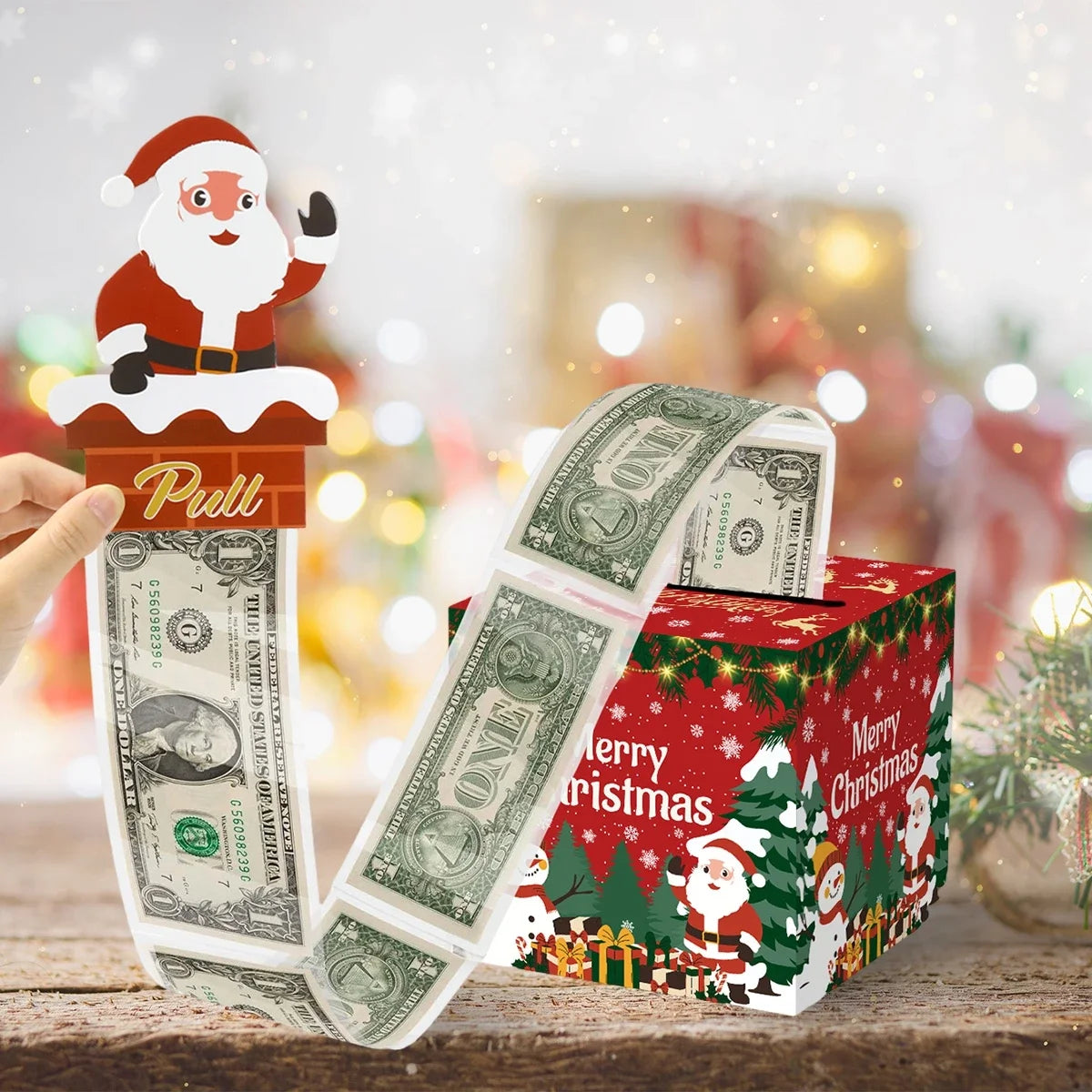 Christmas Cash Gift Box Happy 2026 New Year Decoration Surprise Money Pulling Box Xmas Navidad Santa Claus Gift Money Envelope
