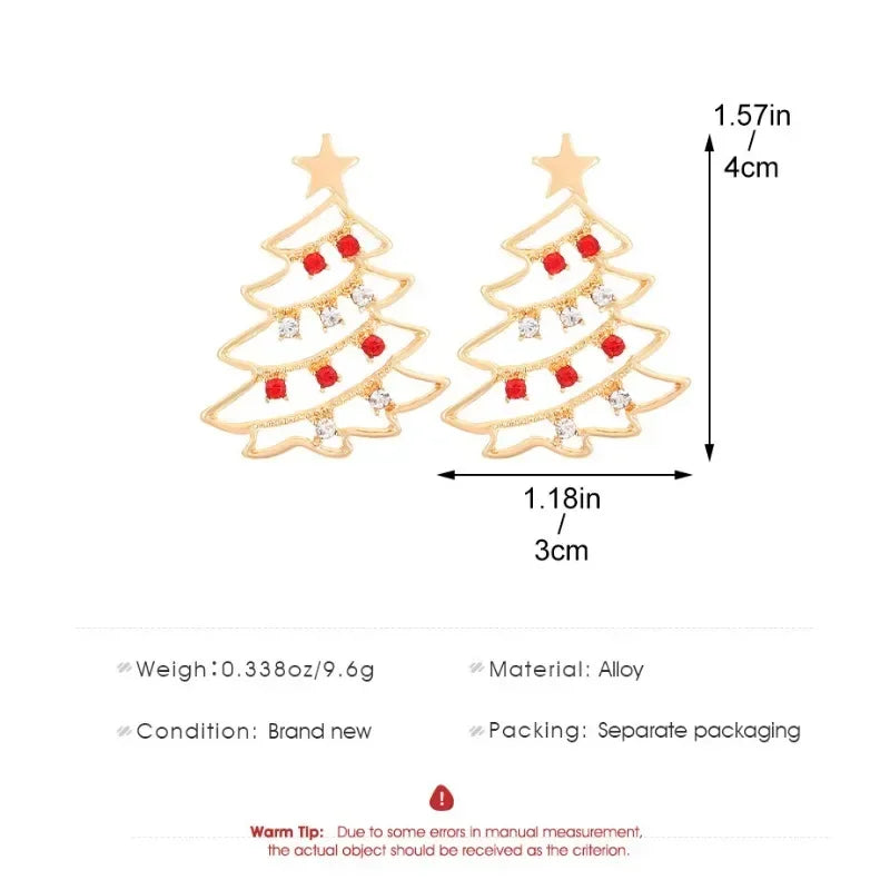 Christmas Colored Zircon Christmas Tree Simple and Fashionable Women's Earrings Creative Jewelry Holiday Gift