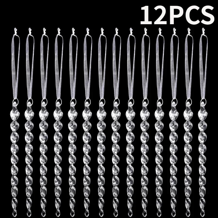 12/2PCS Christmas Acrylic Snowflake Ornament Crystal Clear Icicle Christmas Tree Pendants Holiday Winter Party Hanging Ornament
