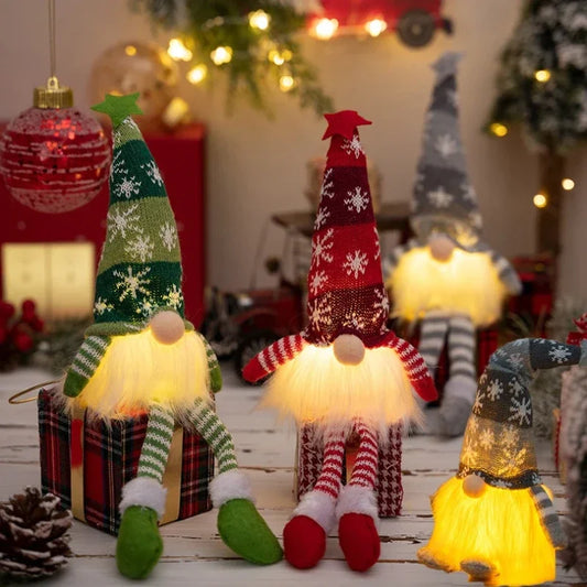 Christmas Faceless Doll Gnome Ornaments LED Light Plush Knitting Crafts Tree Pendant Christmas Decorations for Home Kids Gift