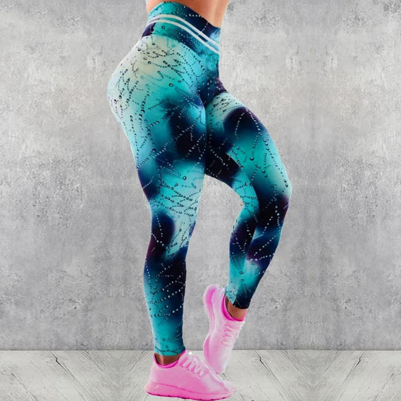Women Fitness Sporting Yoga Pants High Waist Printed Leggings Push Up Elastic Pencil Pants Workout Water Droplets Leggings