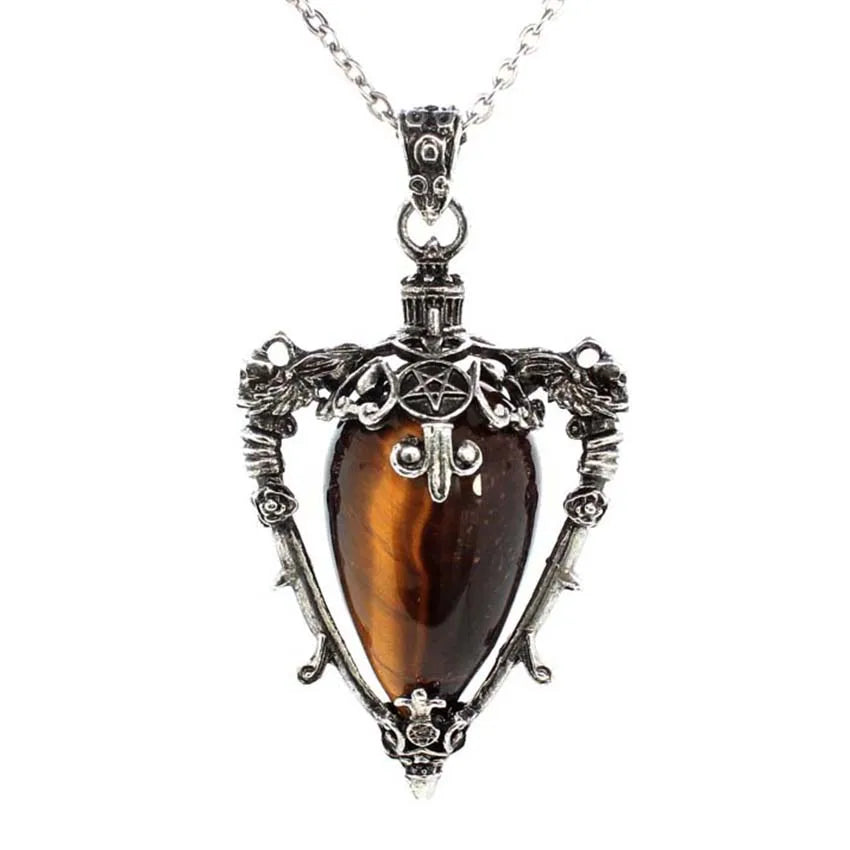 Water Drop Crystal Pendant Necklace for Men and Women Natural Amethyst Rose Quartz Onyx Lapis Lazuli Opal Antique Stone Jewelry