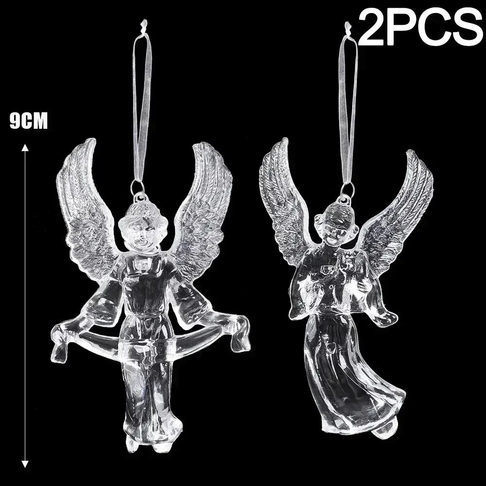 12/2PCS Christmas Acrylic Snowflake Ornament Crystal Clear Icicle Christmas Tree Pendants Holiday Winter Party Hanging Ornament