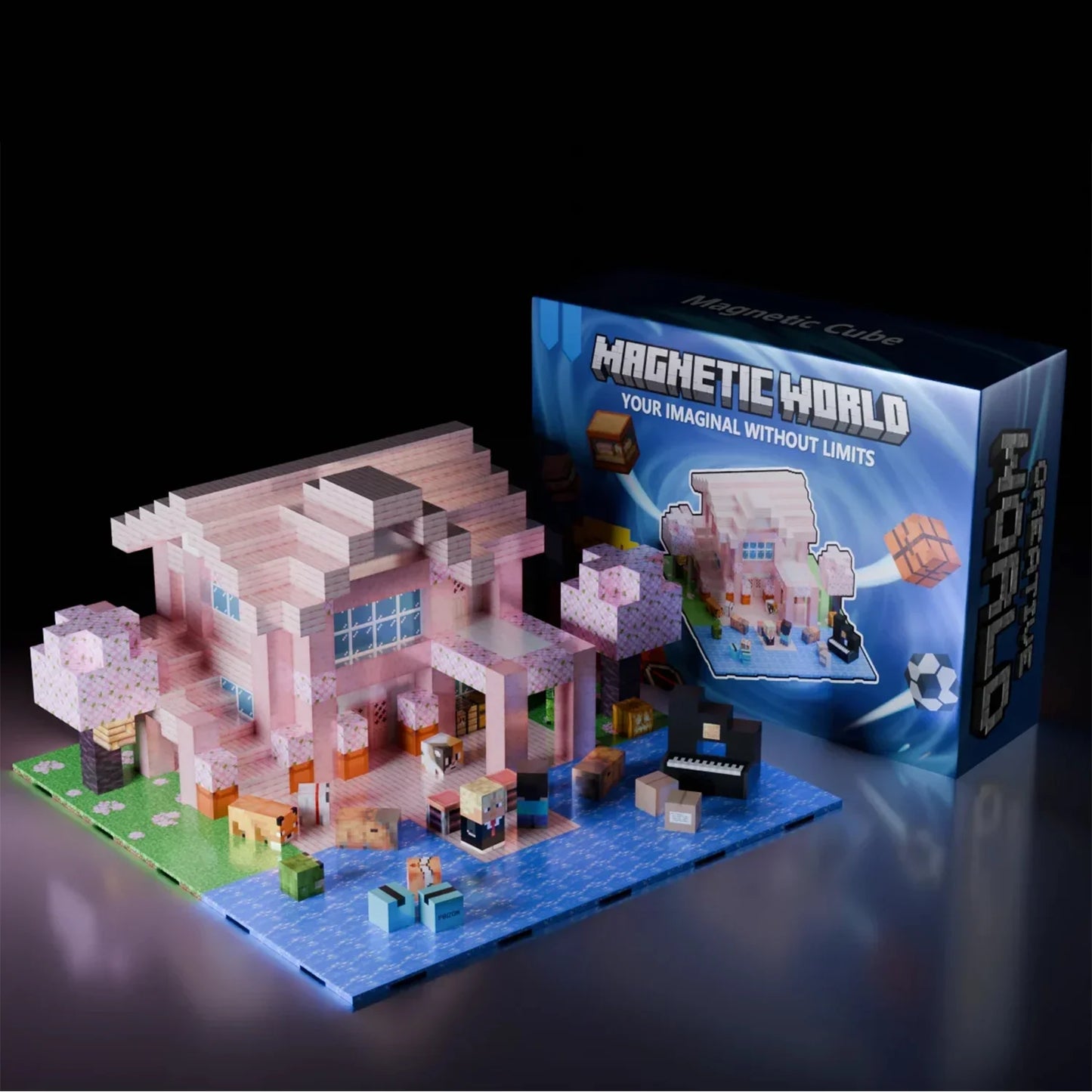Magnetic Building Blocks Mine World Magnet Cube Brick Sets Best Gift for Boys Girls Kids 3+ DIY Pixel style Model Base plate Toy