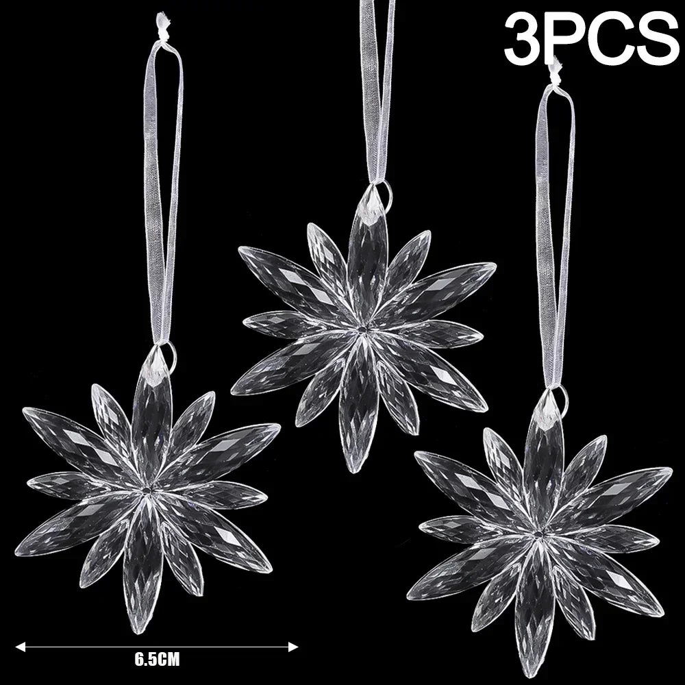 12/2PCS Christmas Acrylic Snowflake Ornament Crystal Clear Icicle Christmas Tree Pendants Holiday Winter Party Hanging Ornament