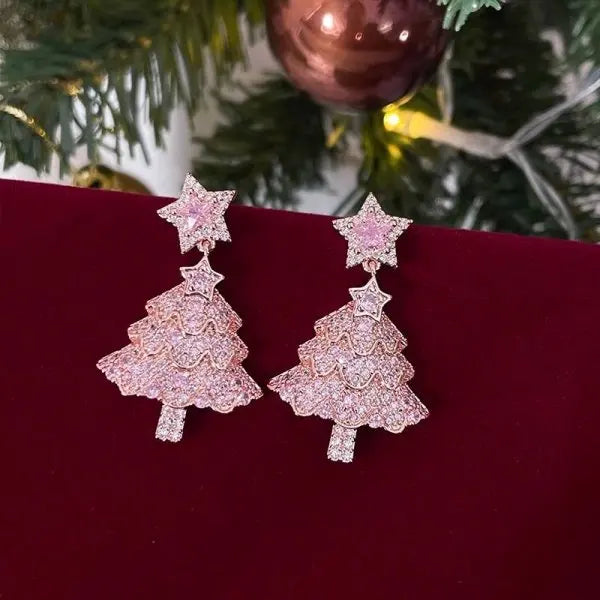 Colourful Zircon Christmas Tree Earrings For Women Sparkling Crystal Snowflake Elk Earring Girls New Year Holiday Jewelry Gifts