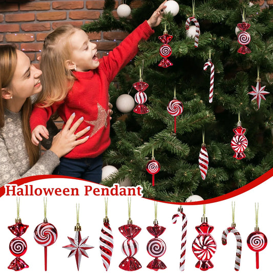 Christmas Candy Cane Shaped Ornament 6PCS Set Swirl Pattern Design Holiday Festive Tree Hanging Decor Unique Xmas Decor Gift