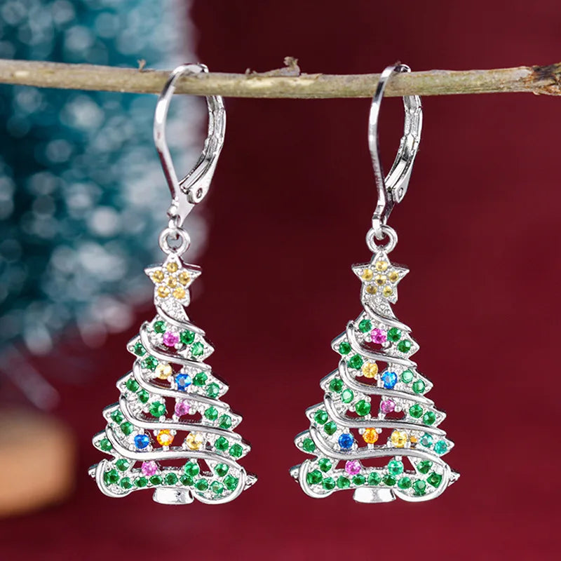 European and American Christmas Tree Wax Inlaid Colorful Earrings for Female Niche Design, Sweet and Spicy Christmas Jewelry