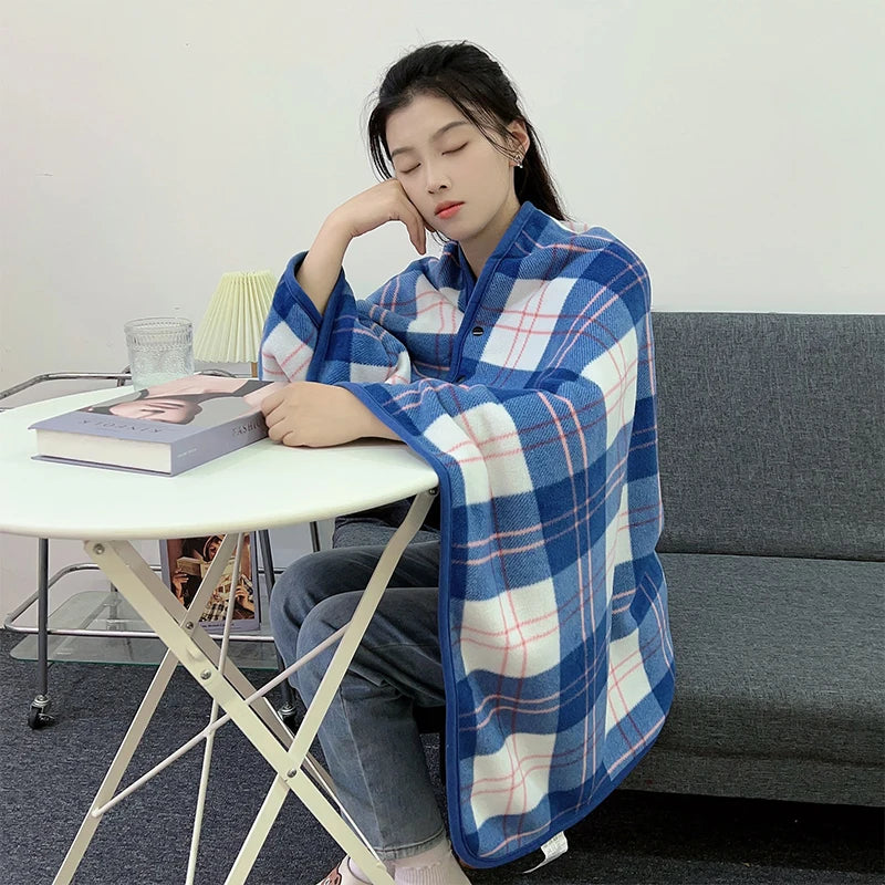 Wearable Plaid Fleece Blanket With Button Winte Warm Throws On Sofa Bed Travel Thicken Bedroom Office Air Conditioning Blanket