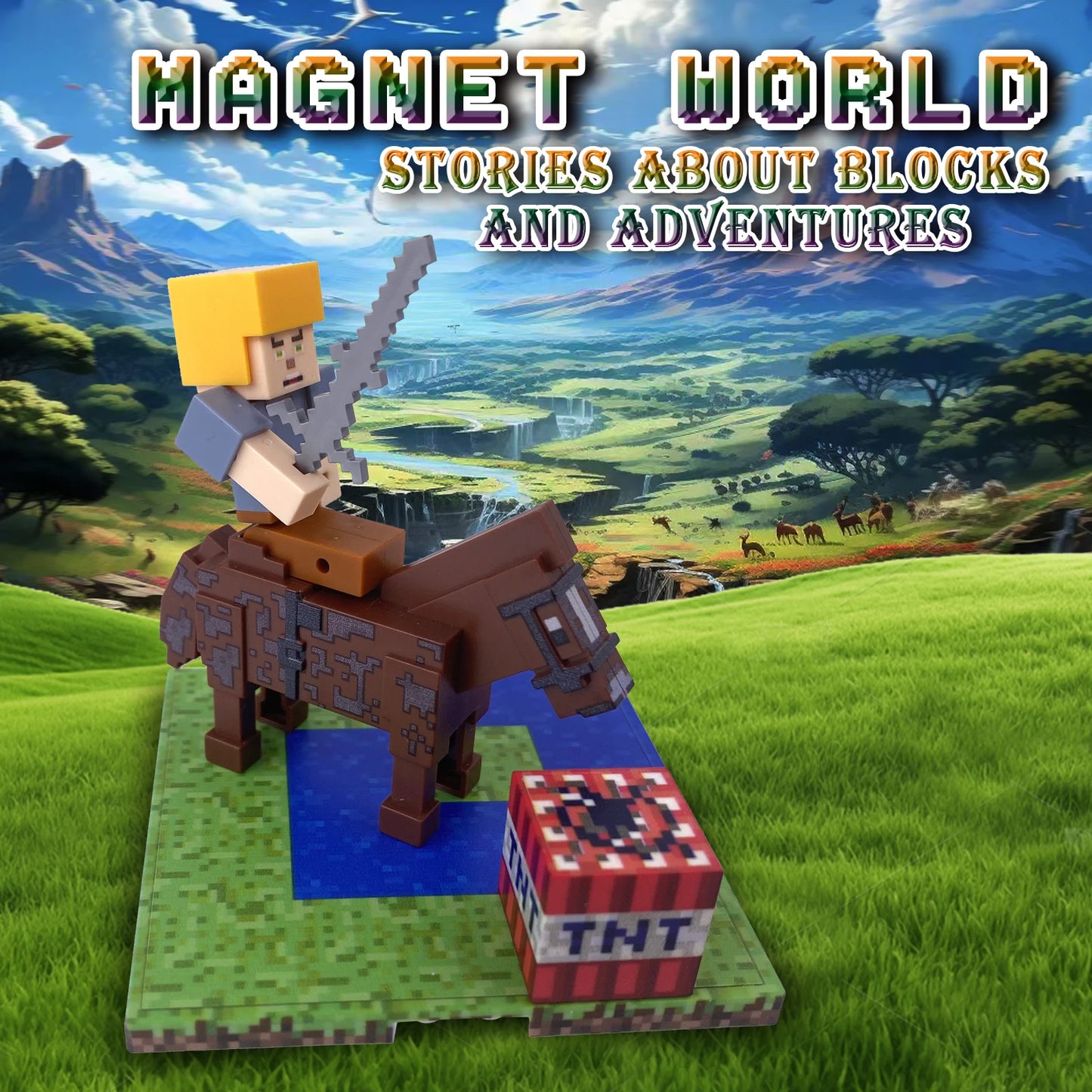 Magnetic building block world, STEM educational sensory toys, animal and character DIY, children's educational magnetic toys
