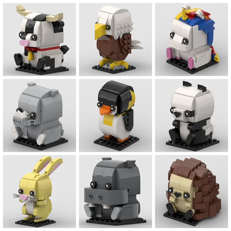 MOC Cute Animals Bear Cow Rabbit Eagle Penguin Hedgehog Tiger Panda Pig Building Blocks Toys for Children Kids Christmas Gifts