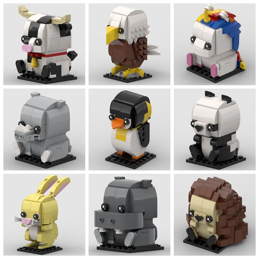 MOC Cute Animals Bear Cow Rabbit Eagle Penguin Hedgehog Tiger Panda Pig Building Blocks Toys for Children Kids Christmas Gifts