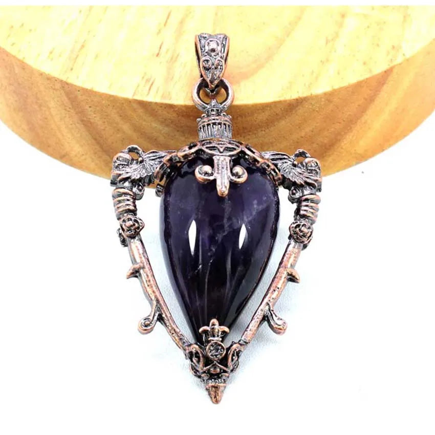 Water Drop Crystal Pendant Necklace for Men and Women Natural Amethyst Rose Quartz Onyx Lapis Lazuli Opal Antique Stone Jewelry