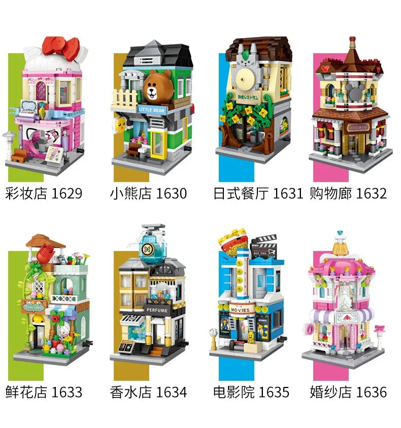 LOZ Blocks Cute Mini Street Store Children Educational Toys Small Shop Brinquedos Model  Building Bricks Girl Gifts 1621 - 1652
