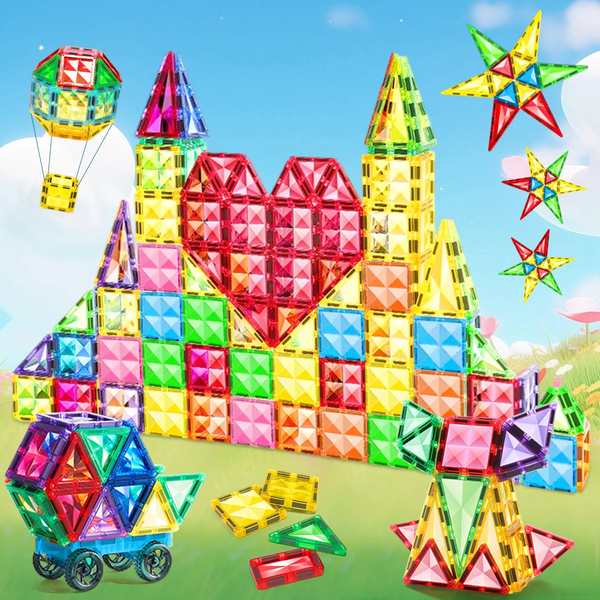30/50/100PCS Magnetic Building Blocks Construction Set 3D Toys For Kids Montessori Educational STEM Blocks Toys With Wheels