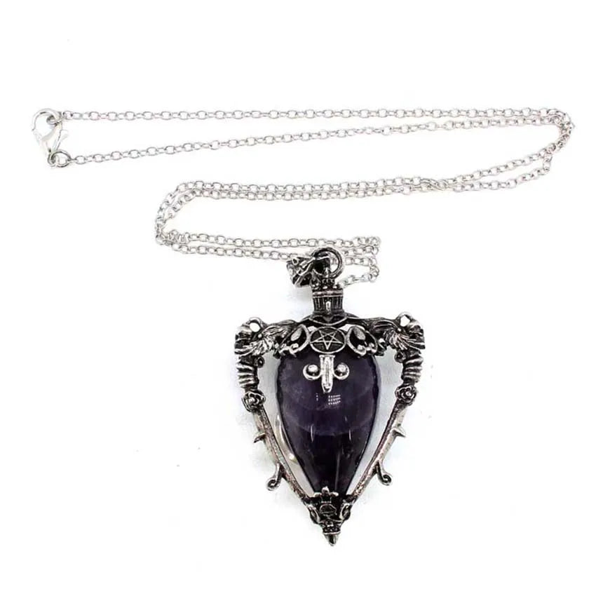 Water Drop Crystal Pendant Necklace for Men and Women Natural Amethyst Rose Quartz Onyx Lapis Lazuli Opal Antique Stone Jewelry