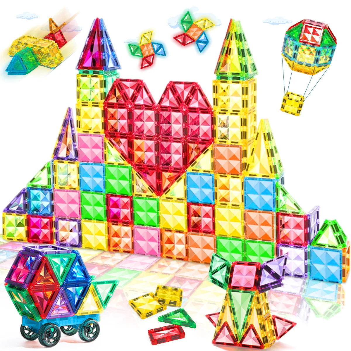 30/50/100PCS Magnetic Building Blocks Construction Set 3D Toys For Kids Montessori Educational STEM Blocks Toys With Wheels