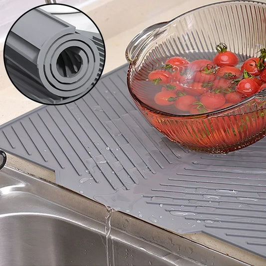 S/L Silicone Draining Board Mat, Dish Drying Pad, Folding Heat Resistant Rectangle Eco-Friendly Drainer for Kitchen Pot Cup