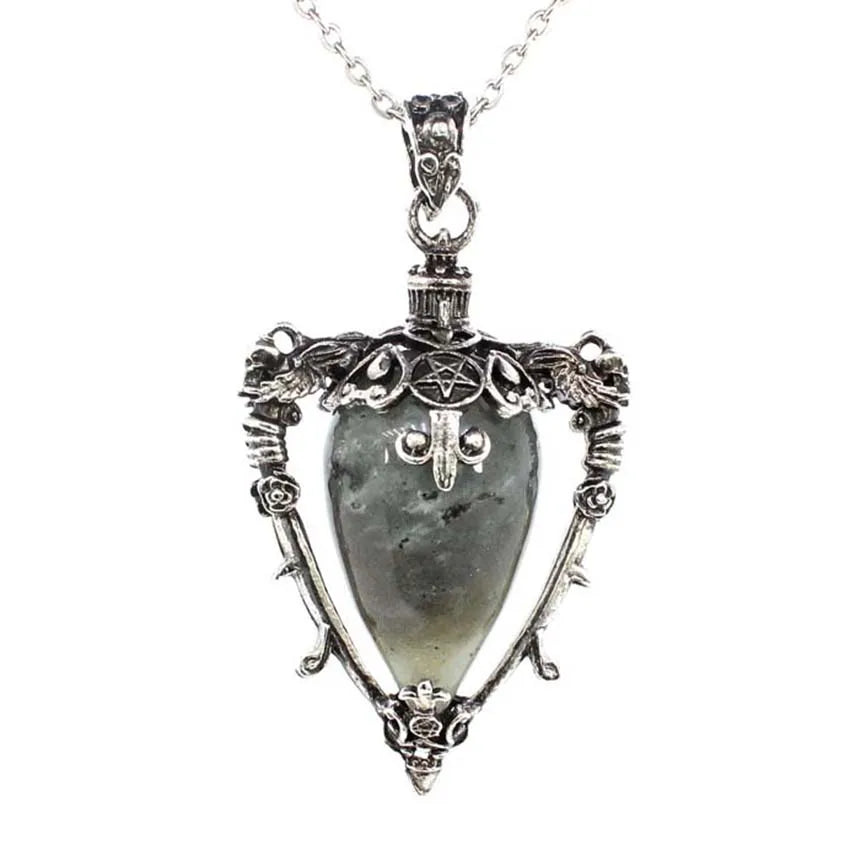 Water Drop Crystal Pendant Necklace for Men and Women Natural Amethyst Rose Quartz Onyx Lapis Lazuli Opal Antique Stone Jewelry