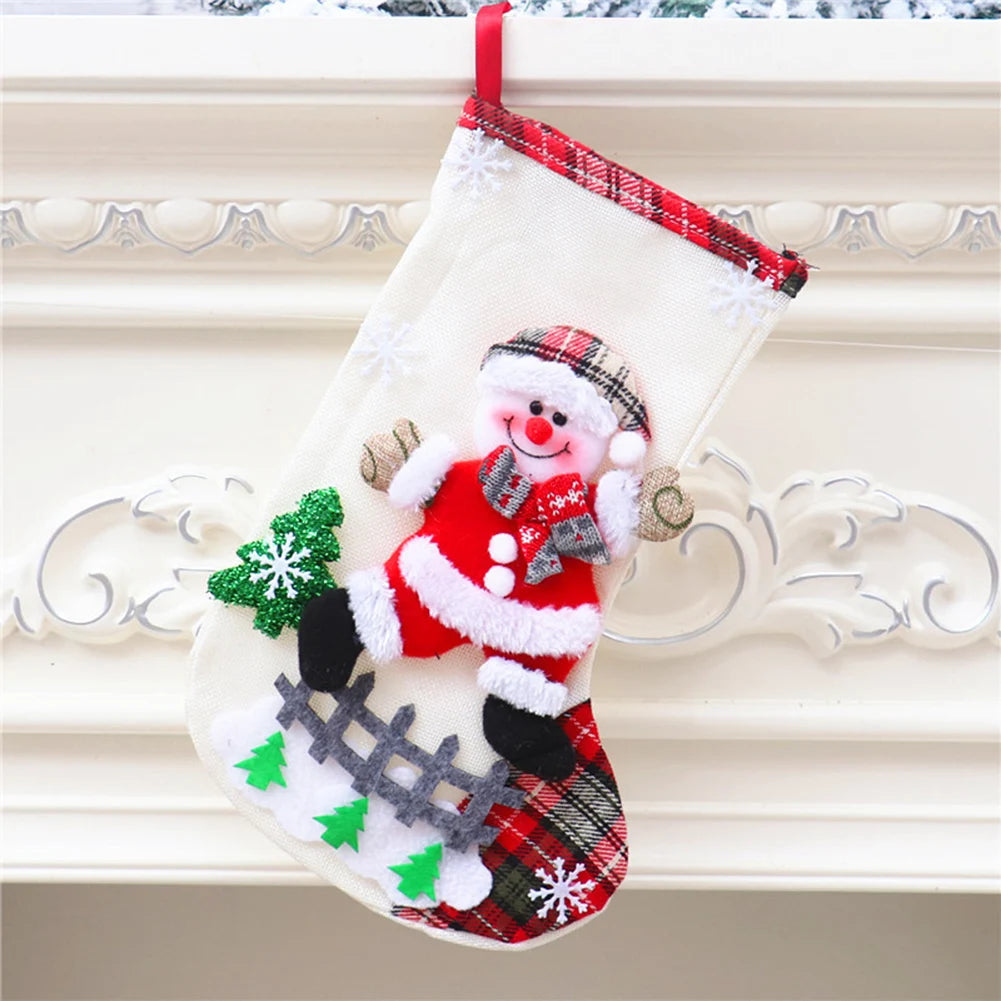 4Pcs Christmas Stockings Set Large Capacity Cute Stockings Bag Plush Santa Claus/Snowman/Bear/Elk for Home Classroom Party
