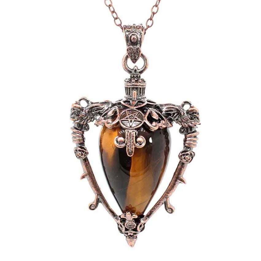 Water Drop Crystal Pendant Necklace for Men and Women Natural Amethyst Rose Quartz Onyx Lapis Lazuli Opal Antique Stone Jewelry