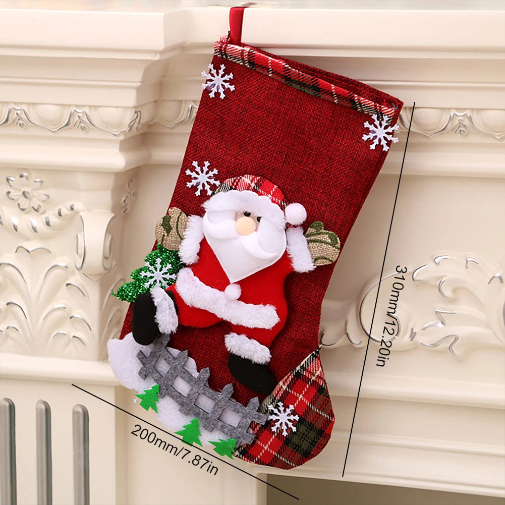 4Pcs Christmas Stockings Set Large Capacity Cute Stockings Bag Plush Santa Claus/Snowman/Bear/Elk for Home Classroom Party