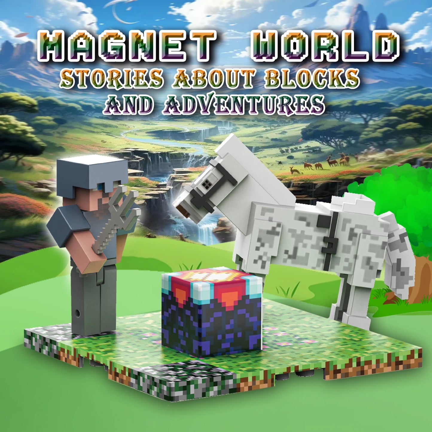 Magnetic building block world, STEM educational sensory toys, animal and character DIY, children's educational magnetic toys